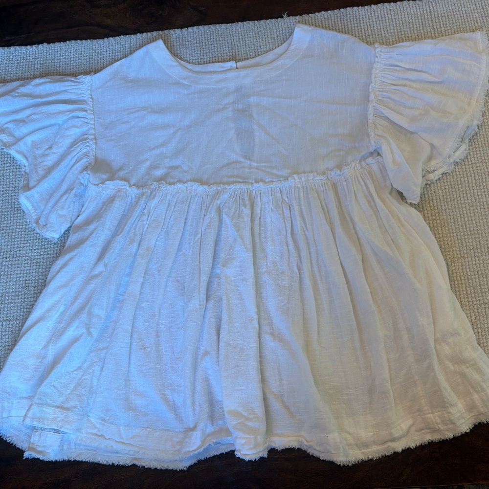Free People Ivory Dropped Shoulder Babydoll Tunic Top Mini Dress
